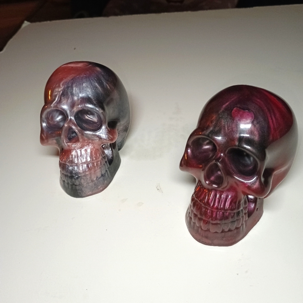 Epoxy Resin Skull Multiple Colors.  Skull Decor - Red and Silver